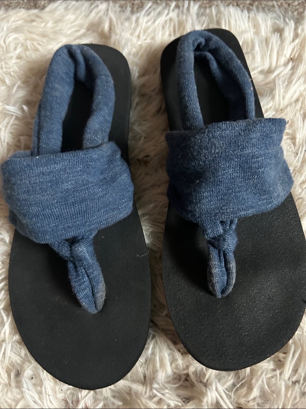 Women's Navy Blue Thong Sandals with Jersey yoga Straps